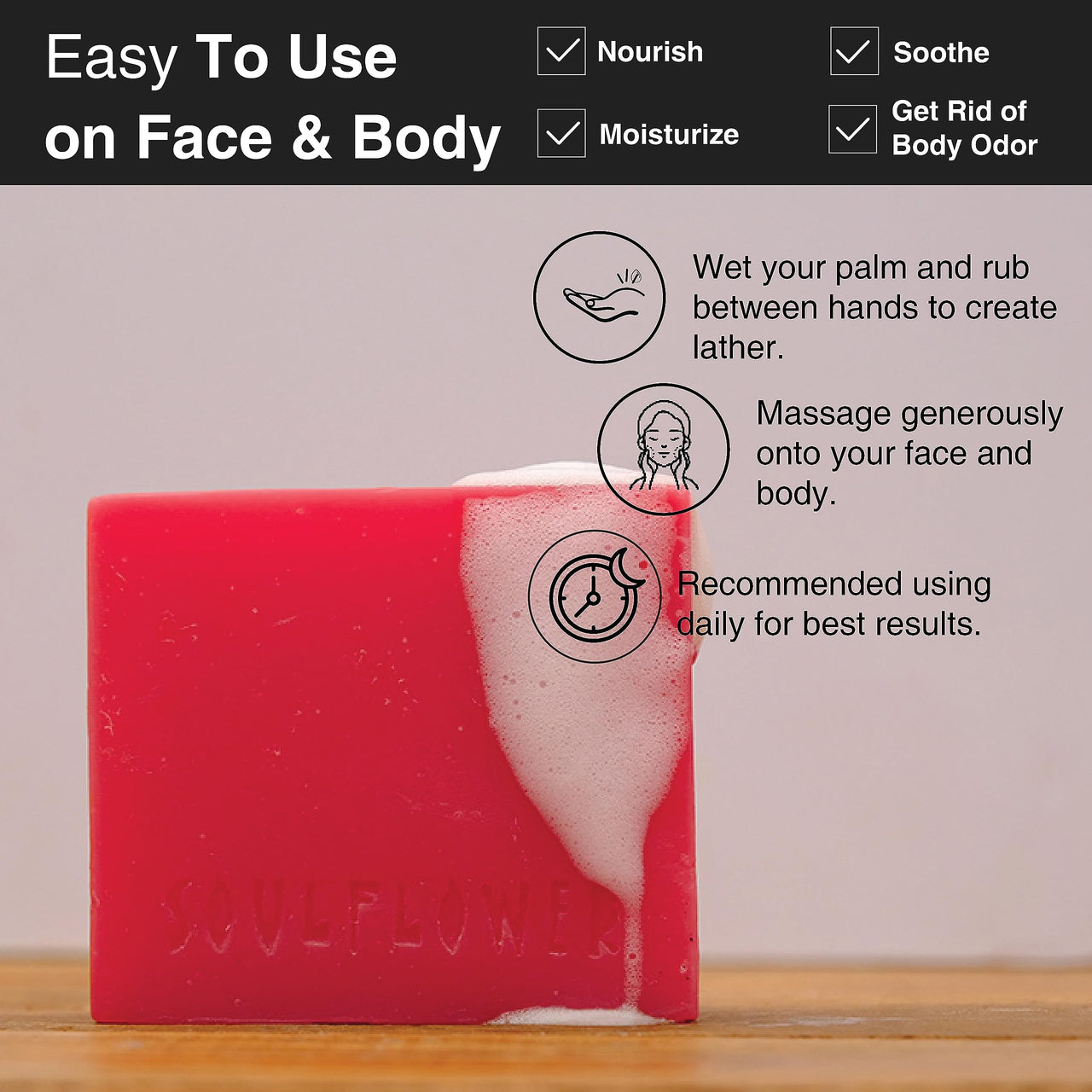 Soulflower Sweet Rose Soap Handmade, 100% Pure, Natural & Cold processed Grade 1 BIS Standard Premium & Luxurious Soap with Essential Oils, Exotic Herbs & Aroma, 150g