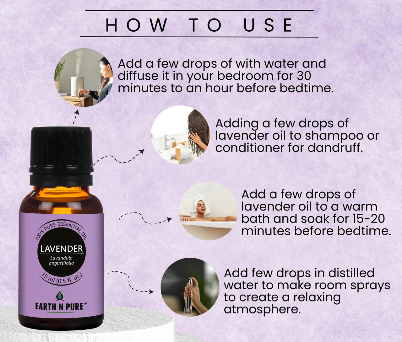 Earth N Pure Lavender Oil, Sandalwood Oil, Jasmine Oil, Rose Oil and Ylang Ylang Oil Pack of 5 – 15 ml each