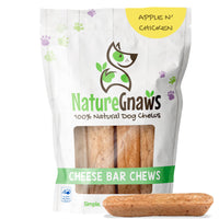 Nature Gnaws Cheese Bar Chews for Dogs – Natural Lasting Hard Chew Treats - Rawhide Free Dog Bones - Yak Alternative 4 Count Chicken & Apple