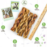 Nature Gnaws Braided Bully Sticks for Dogs - Premium Natural Beef Dental Bones - Long Lasting Dog Chew Treats for Aggressive Chewers - Rawhide Free 3 Count (Pack of 1) 3 Count (Pack of 1)