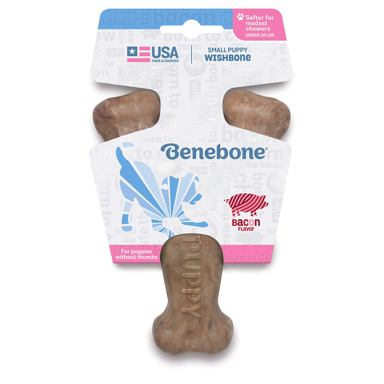Benebone Puppy Wishbone Dog Chew Toy, Made in USA, Real Bacon Flavor, Small