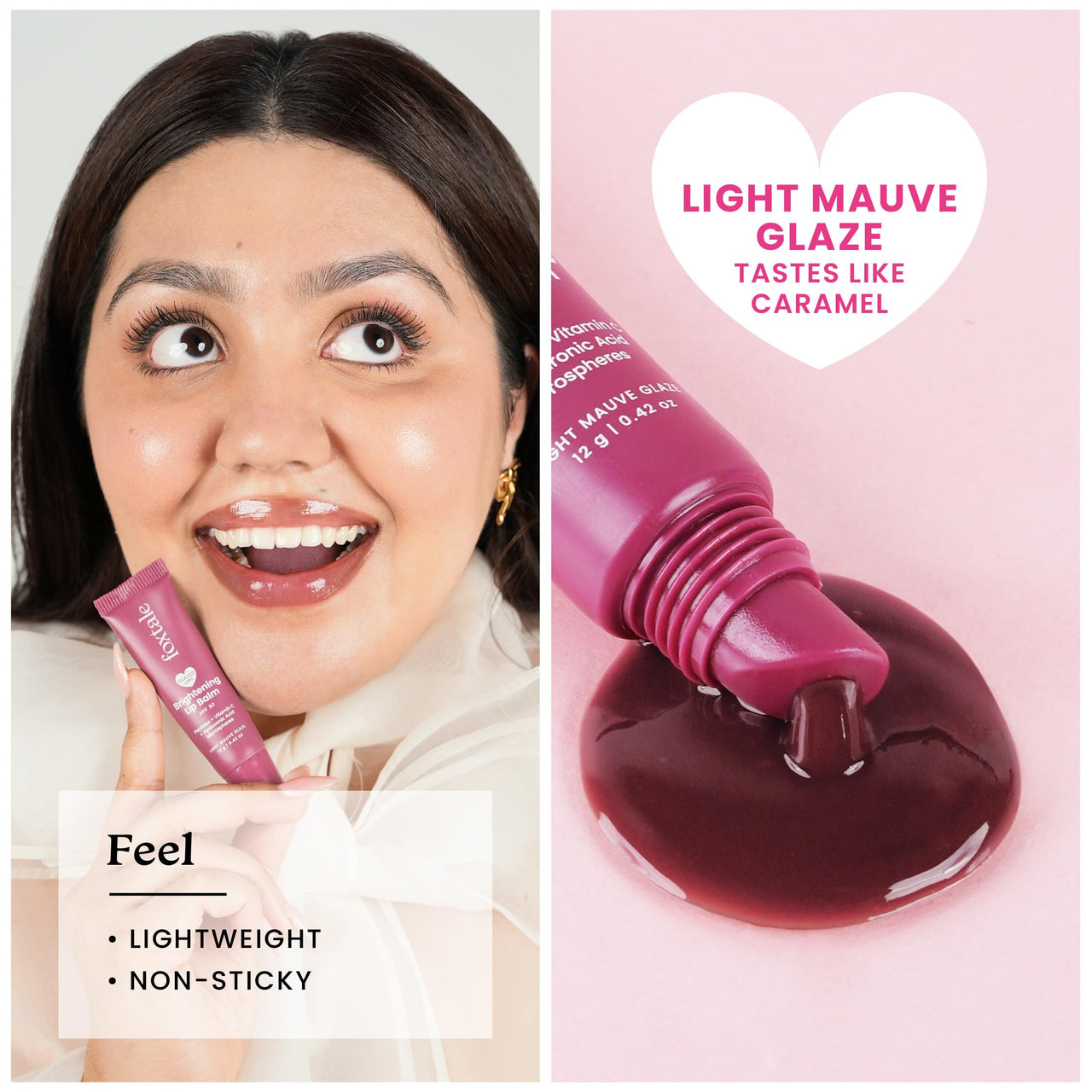 Foxtale SPF 30 Brightening Lip Balm for Dark Lips with Peptides & Vitamin C | Prevents Pigmentation | Brightens & Hydrates Lips | Tinted Lip Balm -Light Mauve Glaze 12gm