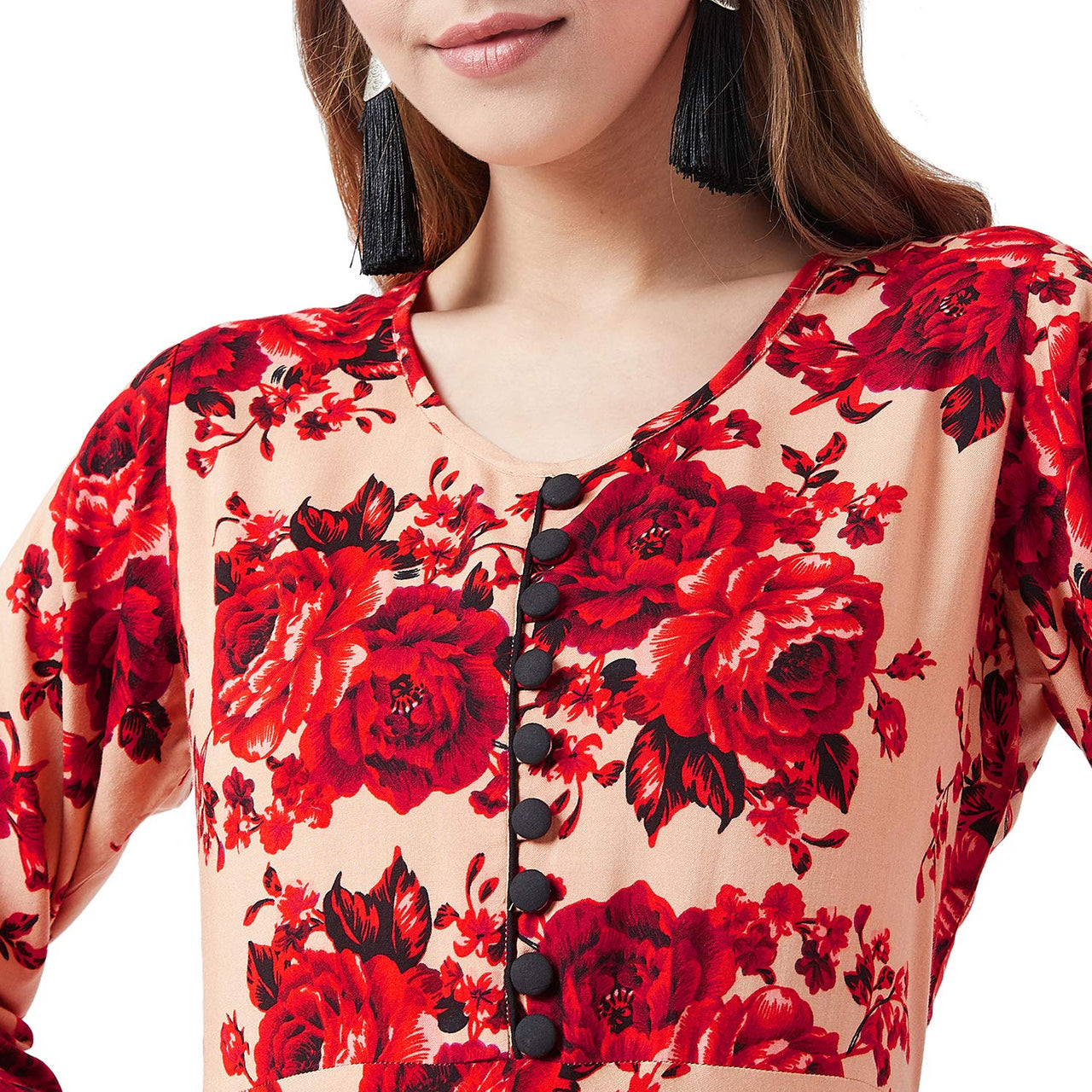 Tissu Women Beige & Red Floral Printed Kurta