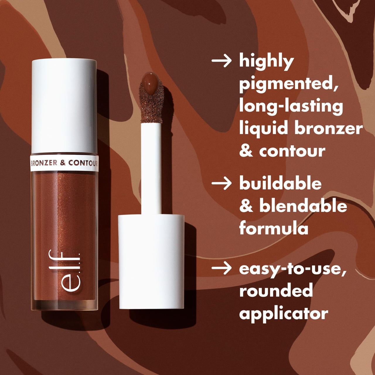 e.l.f. Camo Liquid Bronzer & Contour, Silky Highly Pigmented Formula, Creates a Long-Lasting Bronzed Glow & Natural Look, Vegan & Cruelty-Free, 4 Light/Medium