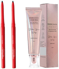 FACESCANADA Strobe Cream - Rose Gold, 30Ml And Facescanada Magneteyes Metallic Kajal Pencil - Black,0.35G (Pack Of 2)