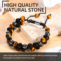 Ckkllws Triple Protection Bracelet for Men Women,Genuine Tigers Eye Obsidian and Hematite 8mm Beads Healing Crystal Bracelet,Bring Luck and Prosperity and Happiness(8mm,Double layer) 8mm,Double layer