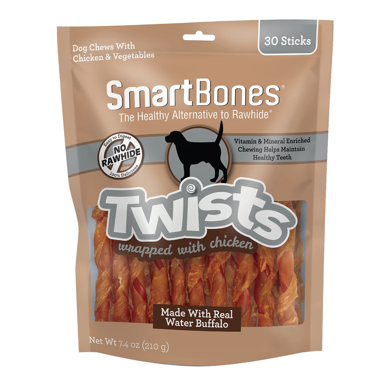 SmartBones Twists Wrapped with Chicken Made with Real Water Buffalo, 30 Count, Rawhide-Free Chews for Dogs, 7.40 Ounce (Pack of 1)