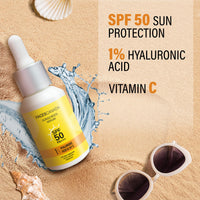 FACES CANADA Sunscreen Serum, 30ml | SPF 50 PA+++ | Protects From UVA & UVB Rays | 1% Hyaluronic Acid & Vitamin C | Lightweight | No White Cast | Natural Radiant Glow| No Alcohol | No Parabens