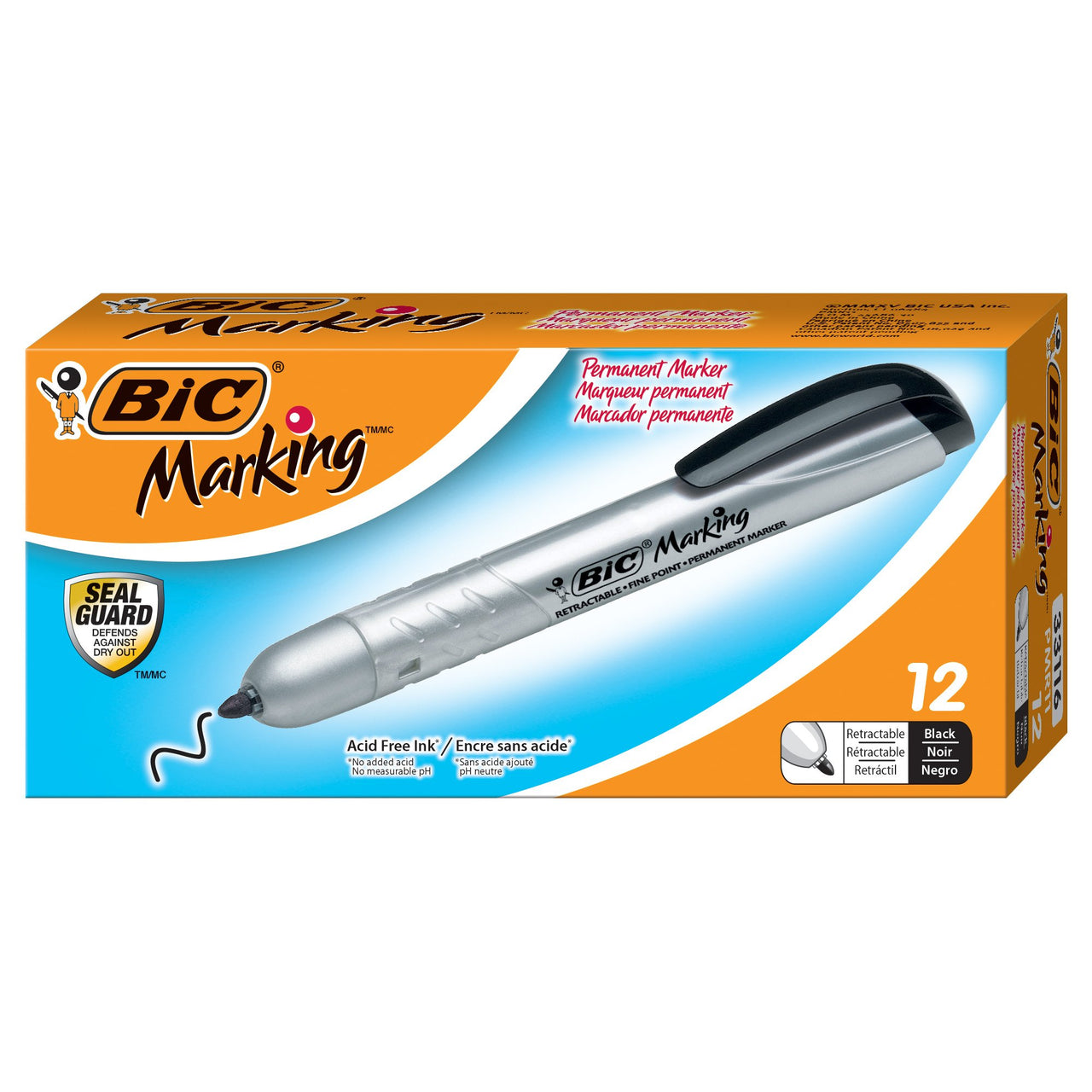 BIC Mark-it Retractable Permanent Markers, Black, 12-Count