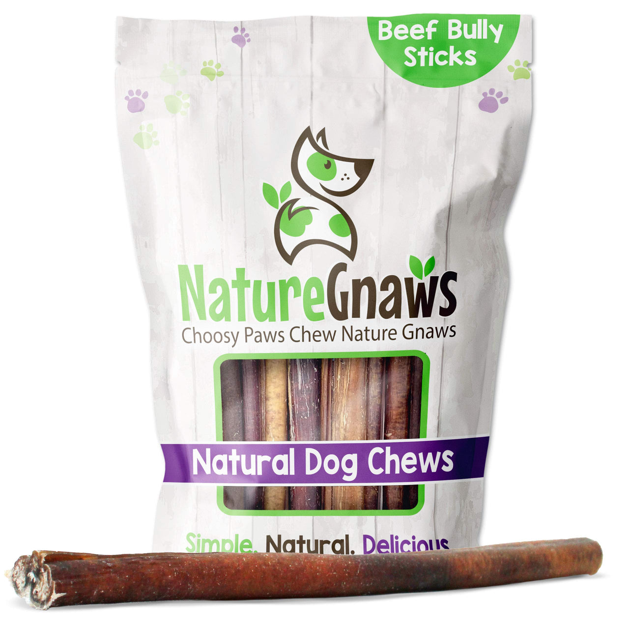 Nature Gnaws Bully Sticks for Large Dogs - Premium Natural Beef Dental Bones - Thick Long Lasting Dog Chew Treats for Aggressive Chewers - Rawhide Free , 5 Count (Pack of 1) 5 Count (Pack of 1)