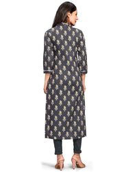 Rajnandini Women's  Grey Coloured Pure Cambric Cotton Jaipuri Printed Kurti