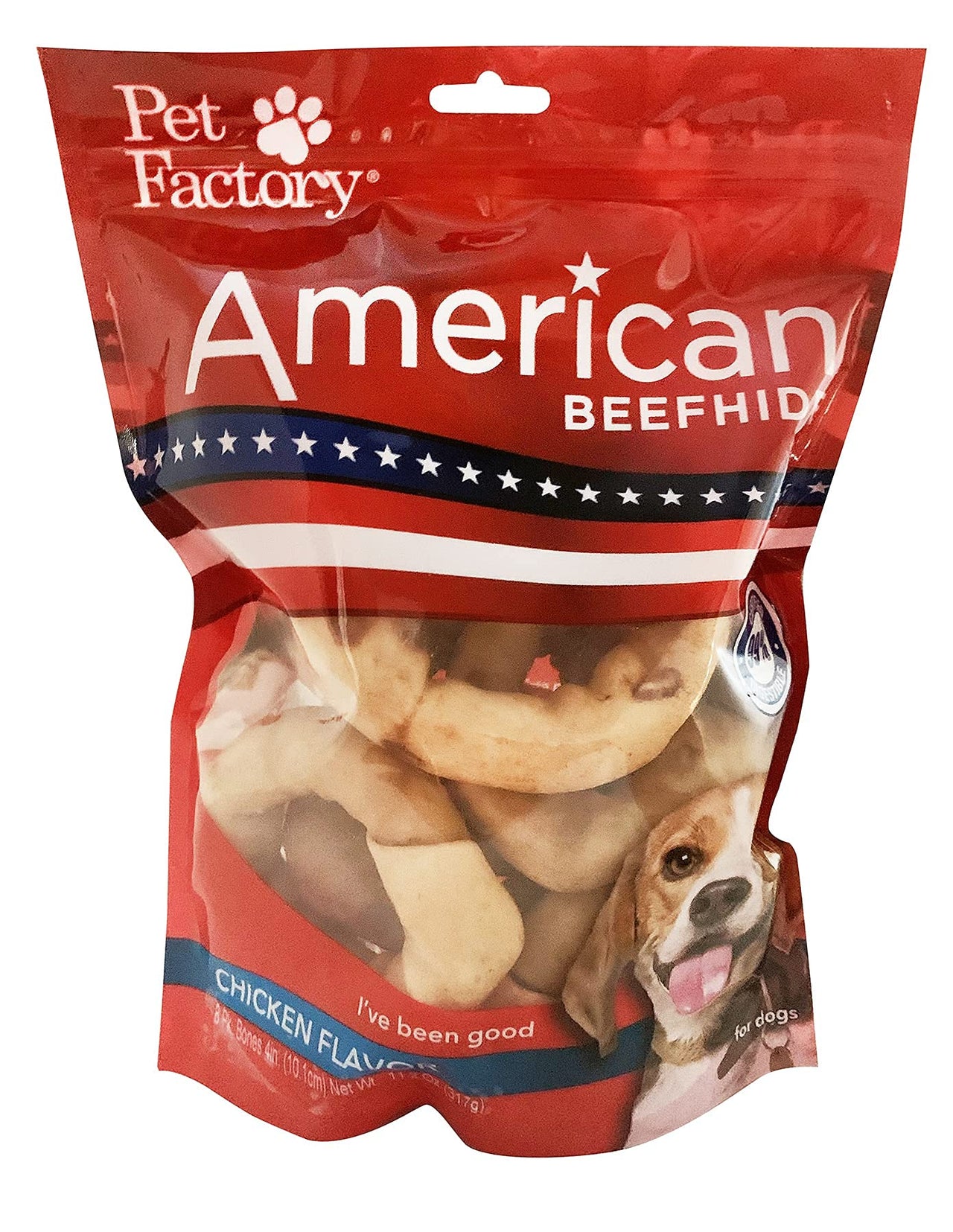 Pet Factory American Beefhide 3" Donuts Dog Chew Treats - Chicken Flavor, 8 Count/1 Pack 11.18 Ounce (Pack of 1)