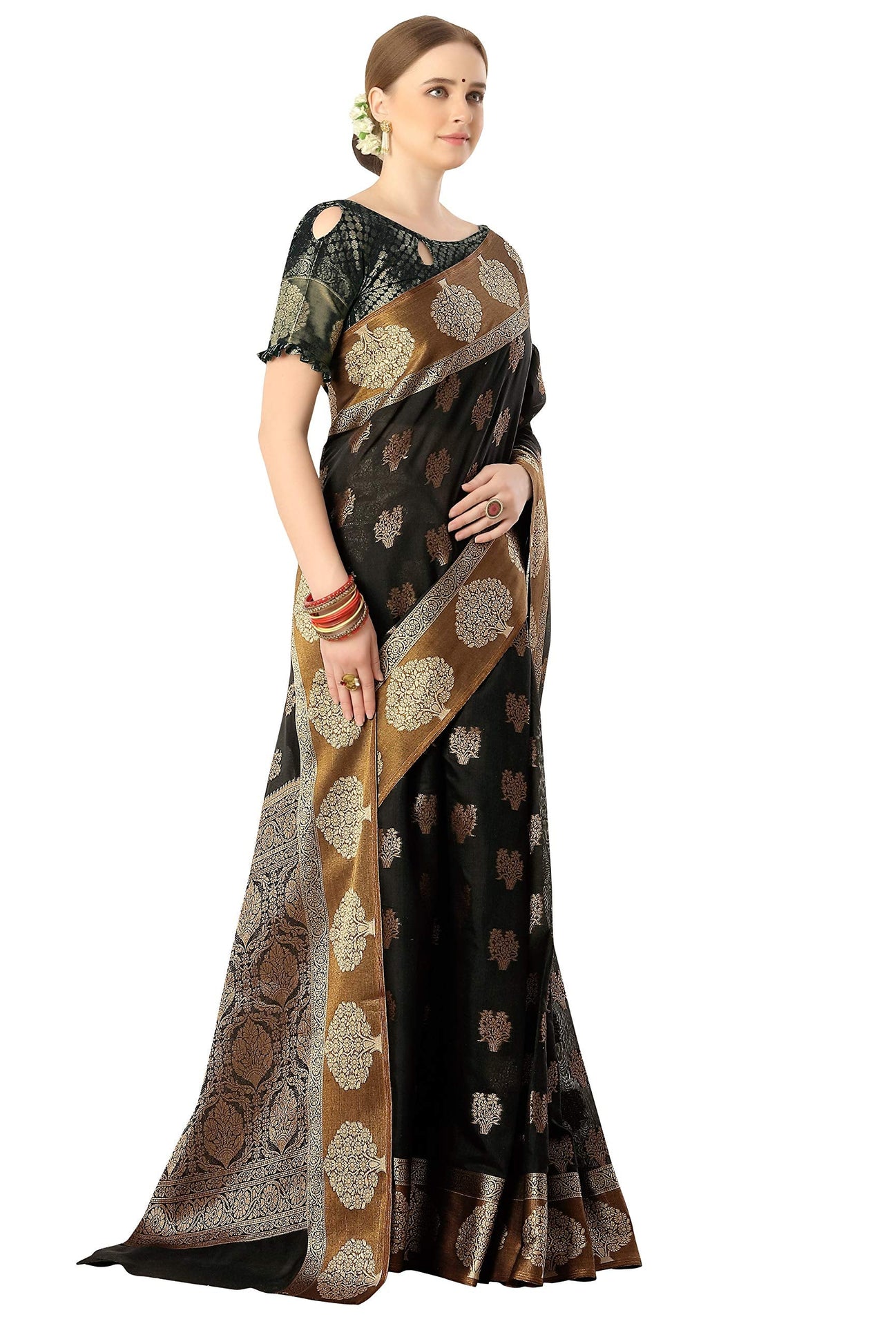 Jaam Silk Fashion Women's  kanjivaram Woven Pattu Silk Blend Saree with Blouse Piece