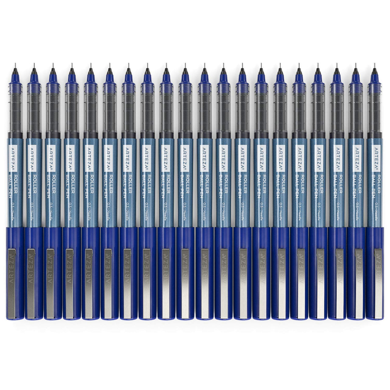 ARTEZA Rollerball Pens, Set of 20 Blue Liquid Ink, Extra Fine Point, 0.5 mm, Needle Tip Pen for Writing, Notetaking, Drawing, Office Supplies, School 20 Pack - 0.5 mm