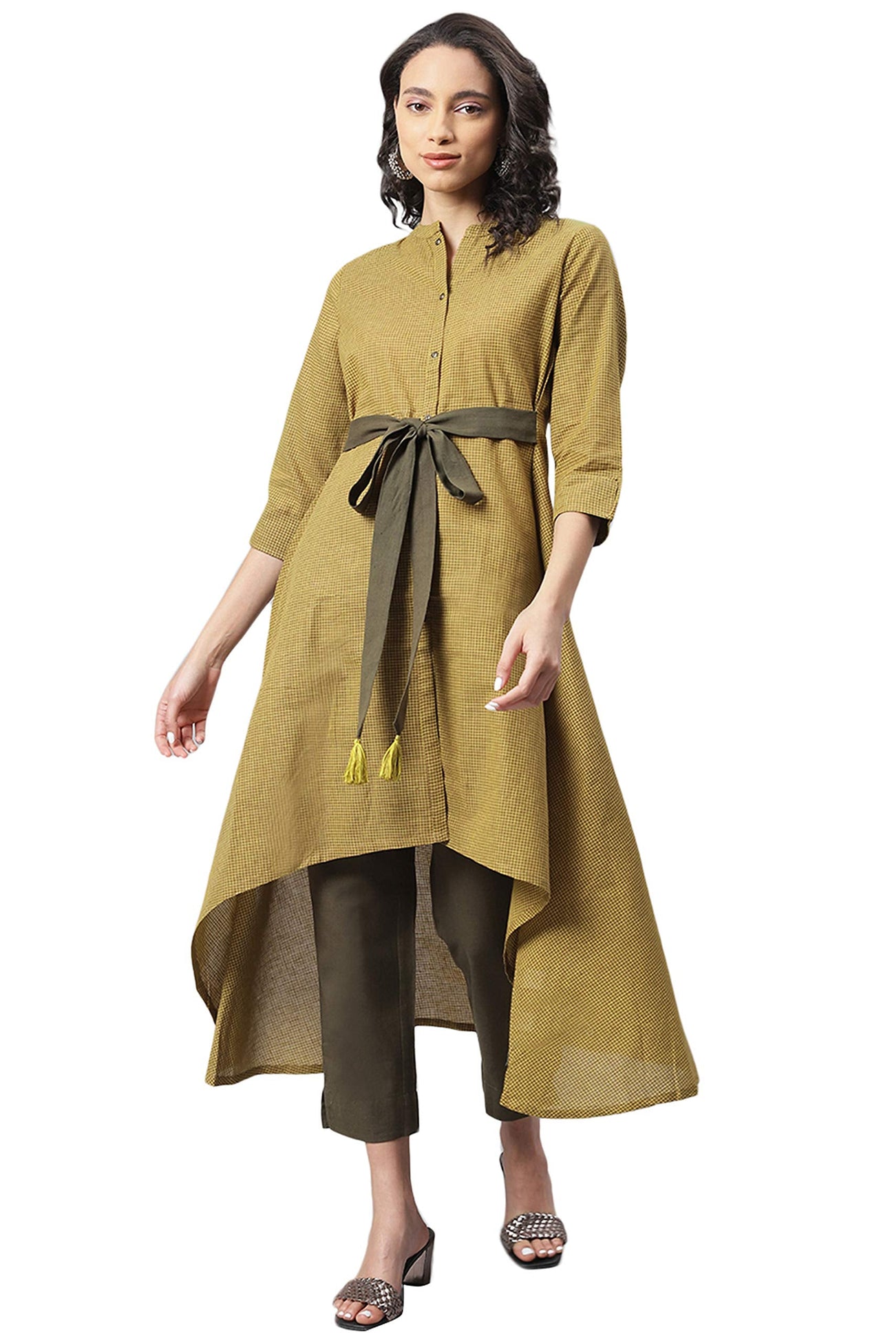 Janasya Women's  Green Cotton Kurta