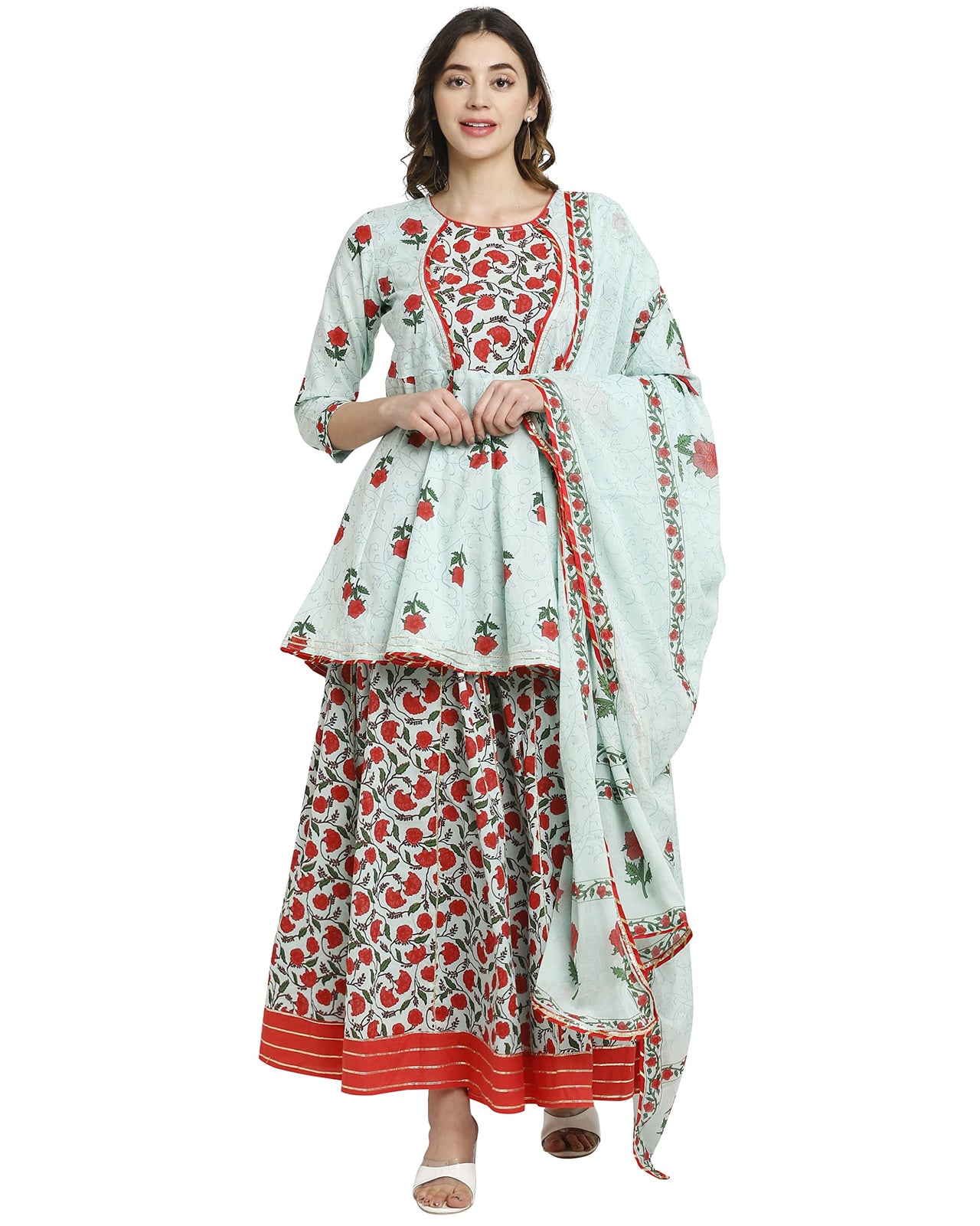 Rajnandini Women's  Pure Cambric Cotton Floral Printed Kurta Set With Dupatta