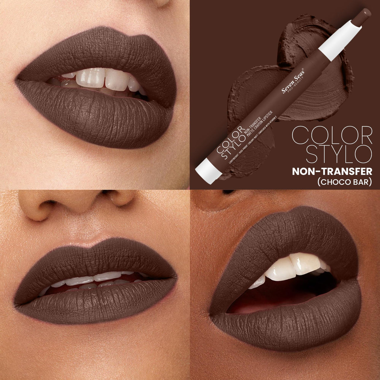 Seven Seas Color Stylo NonTransfer Matte Lipstick | Matte Finish Lip Crayon | Waterproof | Long Lasting | Lasts Up to 24 hours (Chocobar)