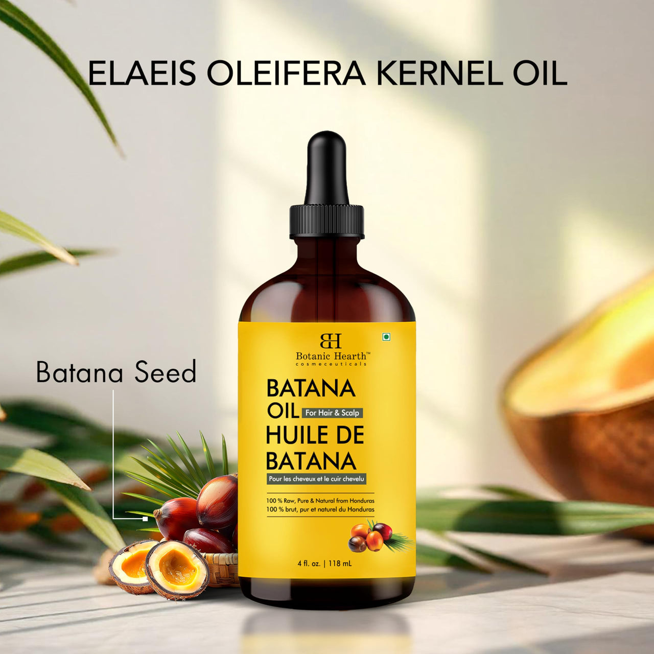 Botanic Hearth Raw Batana Oil for Hair Growth | 100% Pure & Unrefined Oil from Honduras | For Thicker, Stronger Hair - 118 ml