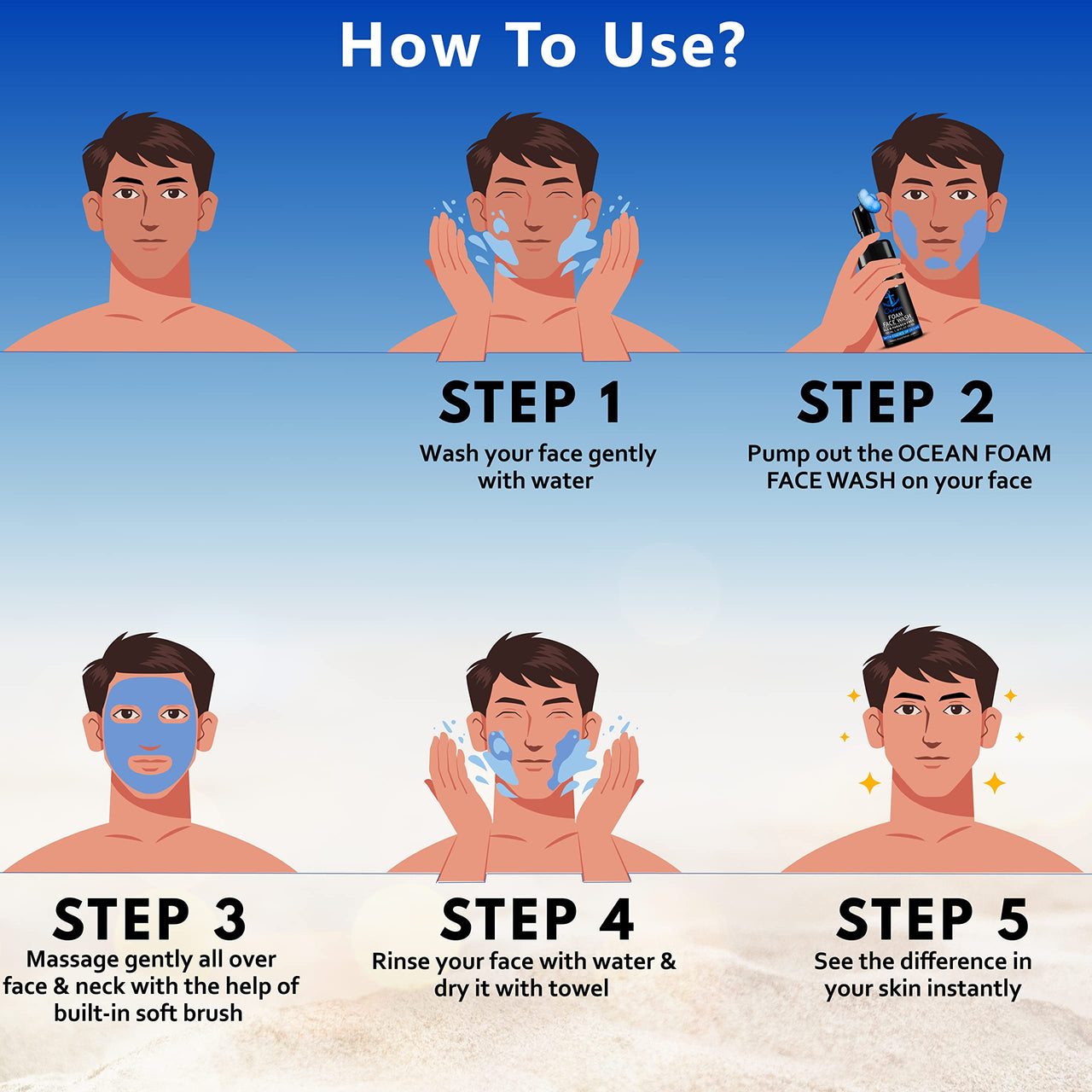 Muuchstac Ocean Foam Face Wash for Men | Fight Acne & Pimples, Brighten Skin, Clears Dirt, Oil Control, Refreshing Feel - Multi-Action Formula | 100 ml