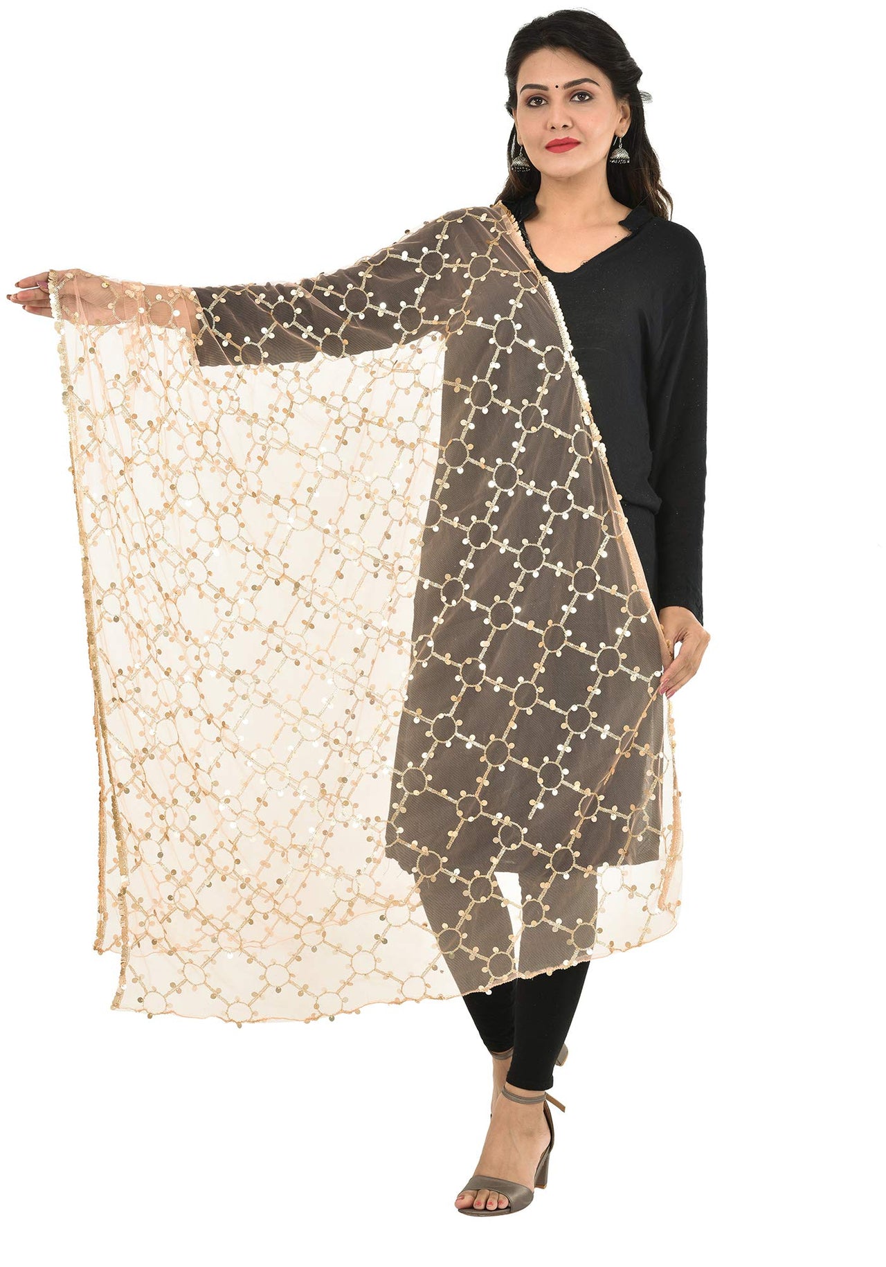 YOUTHQUAKE Heavy Embellished Plastic Mirror Net Dupatta for Womens & Girls