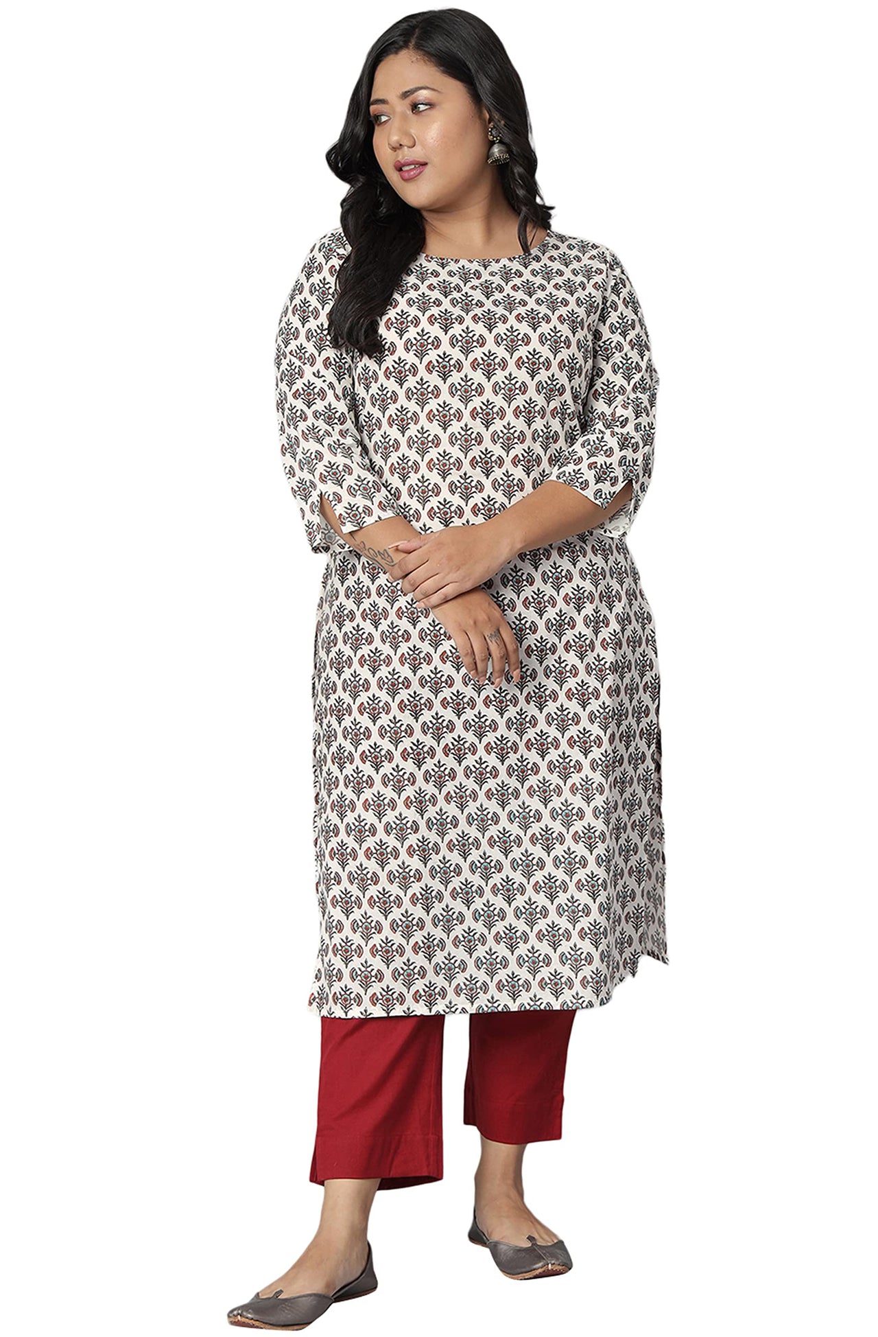 XL LOVE - By Janasya Women's  Plus Size White Cotton Kurta