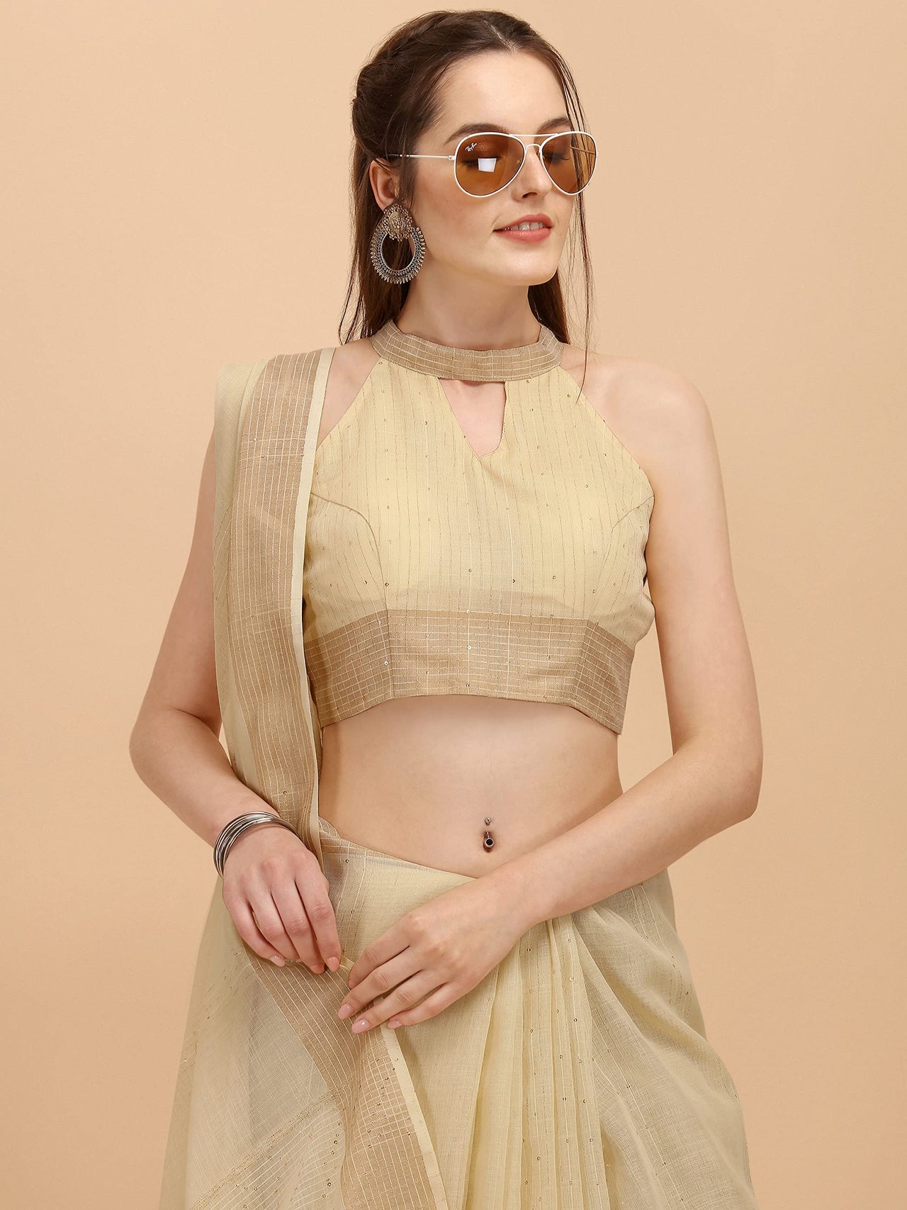 DUNGRANI Women's  Linen Saree With Blouse Piece