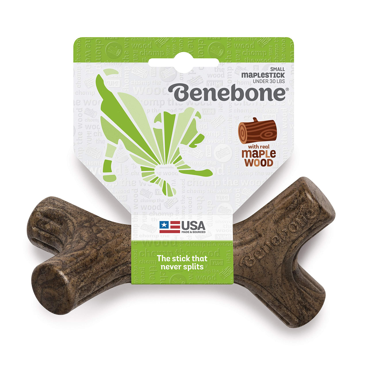 Benebone Maplestick Durable Dog Chew Toy for Aggressive Chewers, Real Maplewood, Made in USA, Small REAL Maple Wood