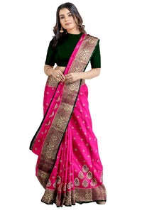 Shravanya Women's  Banarasi Silk Saree with Designer Embroidery and Stone Work with Jacquard Pallu, Border and Plain Unstitched Blouse Piece