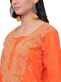 Ada Lucknowi Hand Embroidered Chikankari Straight Cotton Kurti Kurta for Women