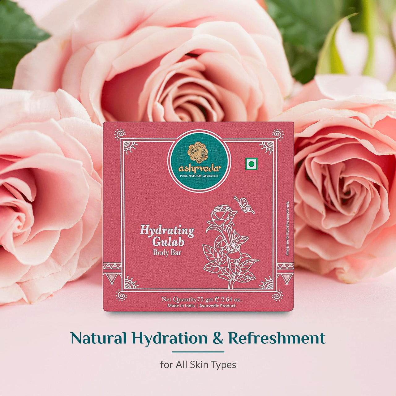 Ashpveda Hydrating Gulab Body Bar Handmade Bathing Soap for Skin Hydration & Nourishment with Rose & Coconut Oil (75g)