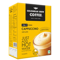 Colombian Brew 3 in 1 Cappuccino Café Latte, Instant Coffee Powder Premix, 10 Sachets Box