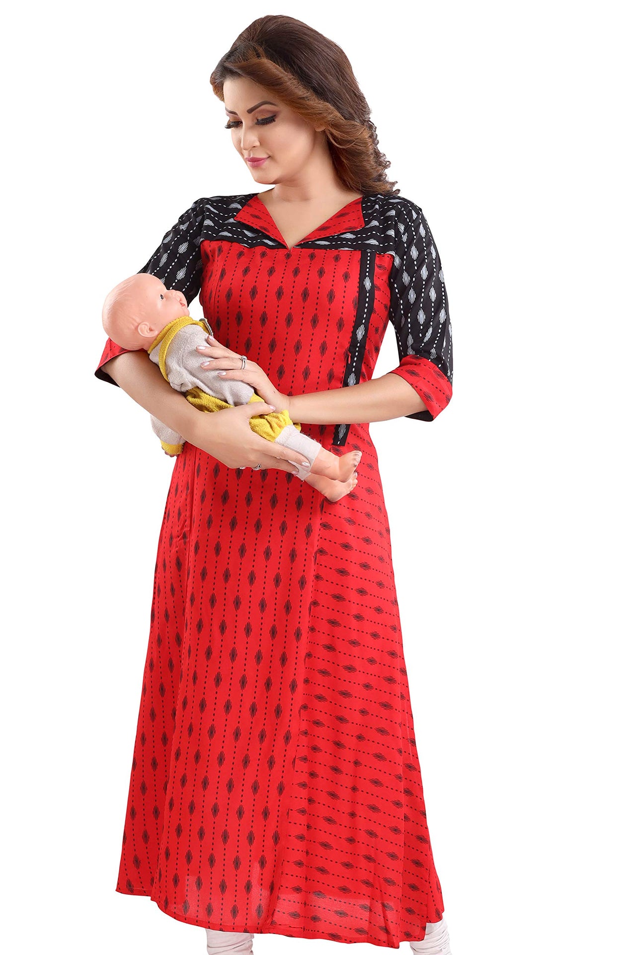 Priscilla RAYON COTTON FEEDING KURTIS FOR WOMEN WITH ZIPPERS