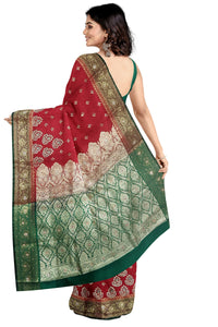 Shravanya Women's  Banarasi Silk Saree with Designer Embroidery and Stone Work with Jacquard Pallu, Border and Plain Unstitched Blouse Piece