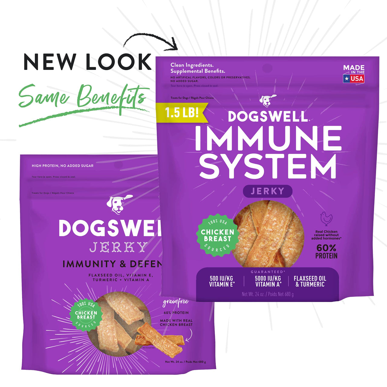 DOGSWELL Immunity & Defense, Flaxseed Oil, Turmeric, Vitamin E & A, Healthy Aging, Chicken Jerky 24 oz (842197) 1.5 Pound (Pack of 1)