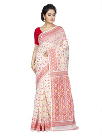 T.J. SAREES Women's  Jamdani Silk Blend Saree Without Blouse Piece