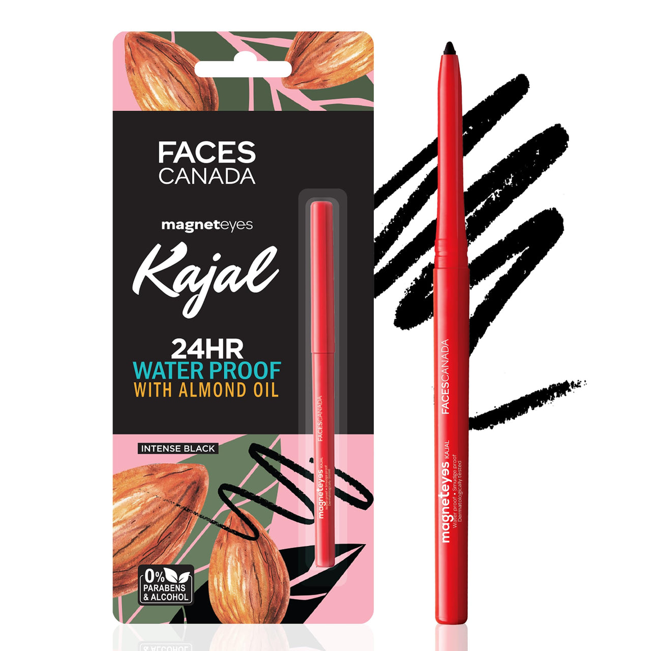 FACESCANADA Magneteyes Kajal Stick - Black, 0.35 Gm | 24 Hr Long Stay | One Stroke Smooth Glide | Waterproof, Smudgeproof & Fadeproof | Deep Matte Finish | Enriched With Almond Oil & Vitamin E