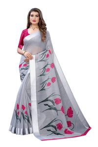 Tarshika Women's  Linen Blend Printed Saree With Blouse Piece(LINEN SAREE_NEW)