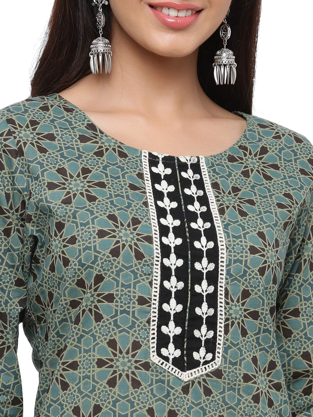 Jaipur Kurti Women's  Cotton Straight Kurta Green S