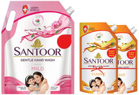Santoor Classic Gentle Handwash with Sandalwood and Tulsi for Bacteria and Germ Protection, 750ml, Pack of 2 & Santoor Mild Handwash, 1500 ml