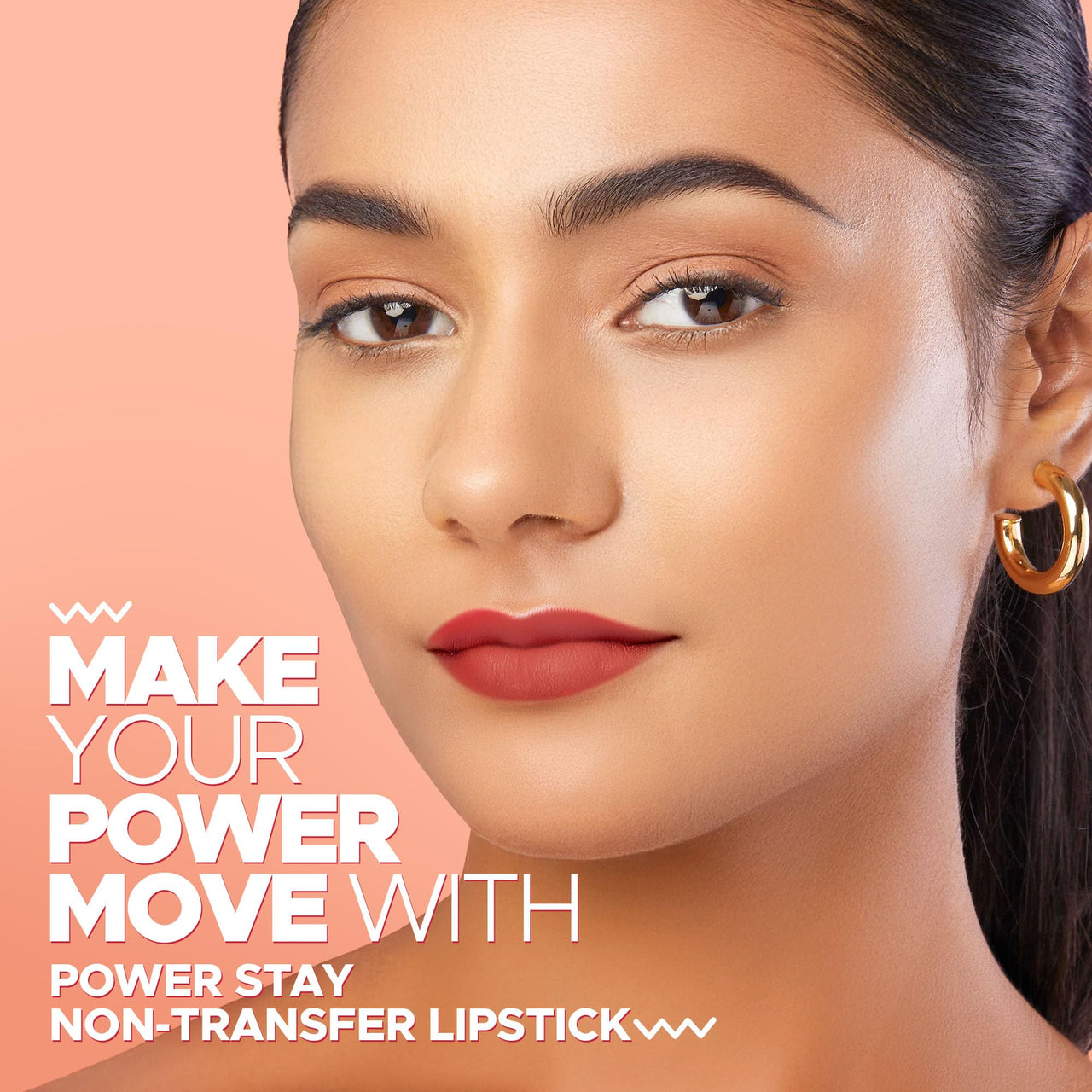 Hilary Rhoda Power Stay NonTransfer Lipstick | Matte Finish | Infused with Vitamin E & Shea Butter | Lightweight & Highly Pigmented | Glides Easily & Smudge-Proof |3.2g (Nude Pink - Shade 02)