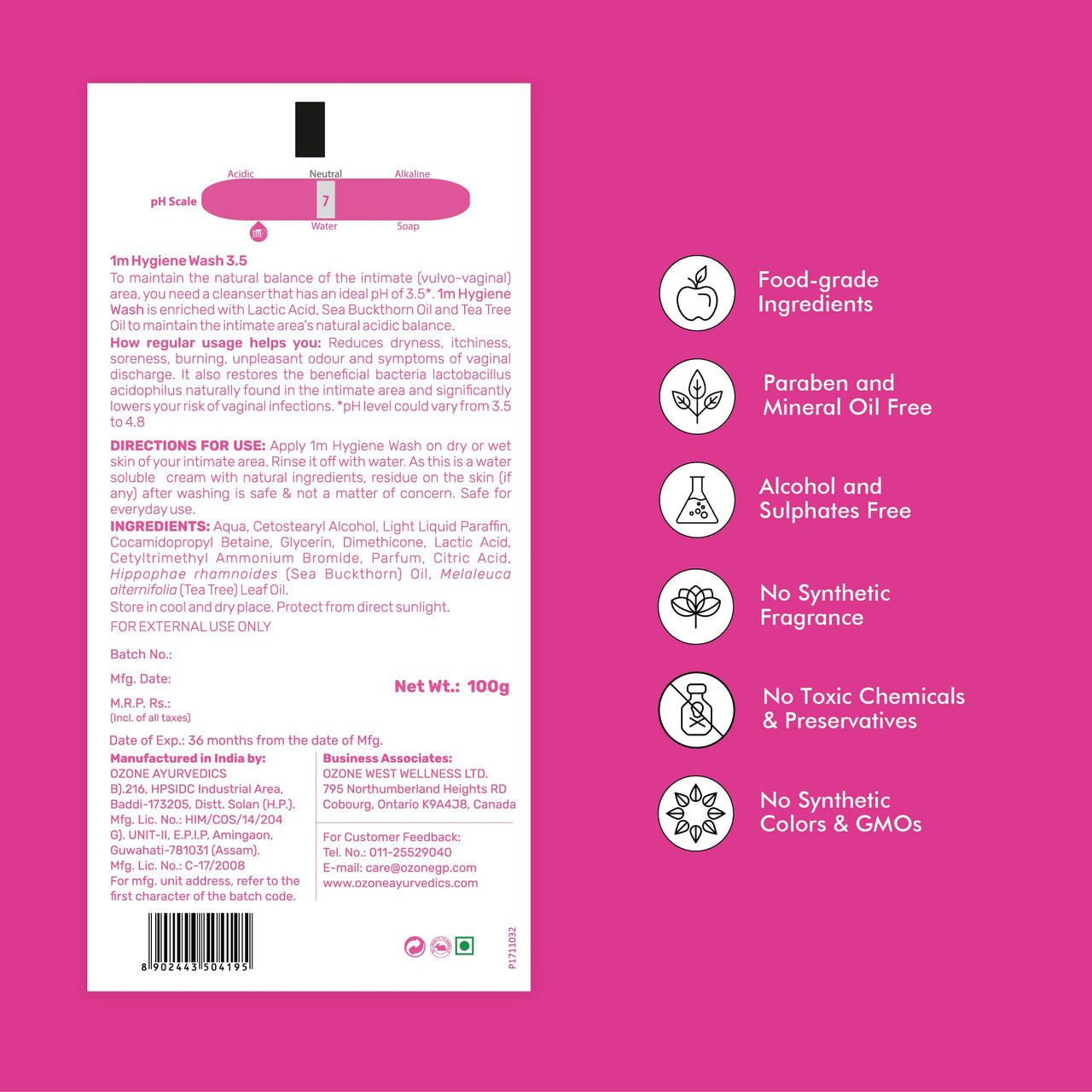 Ozone 1M Intimate Cream Wash - 100% Vegan Ph Balanced Hygiene 1M Intimate Wash With Tea Tree Oil & Sea Buckthorns - 100Ml | Paraben & Sulphate Free Intimate Wash - Pack Of 2