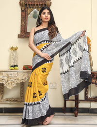 Shivanya Handicrafts Women's  Hand block printed cotton mulmul fabric saree With Blouse Piece Traditional Jaipuri Print_Vari