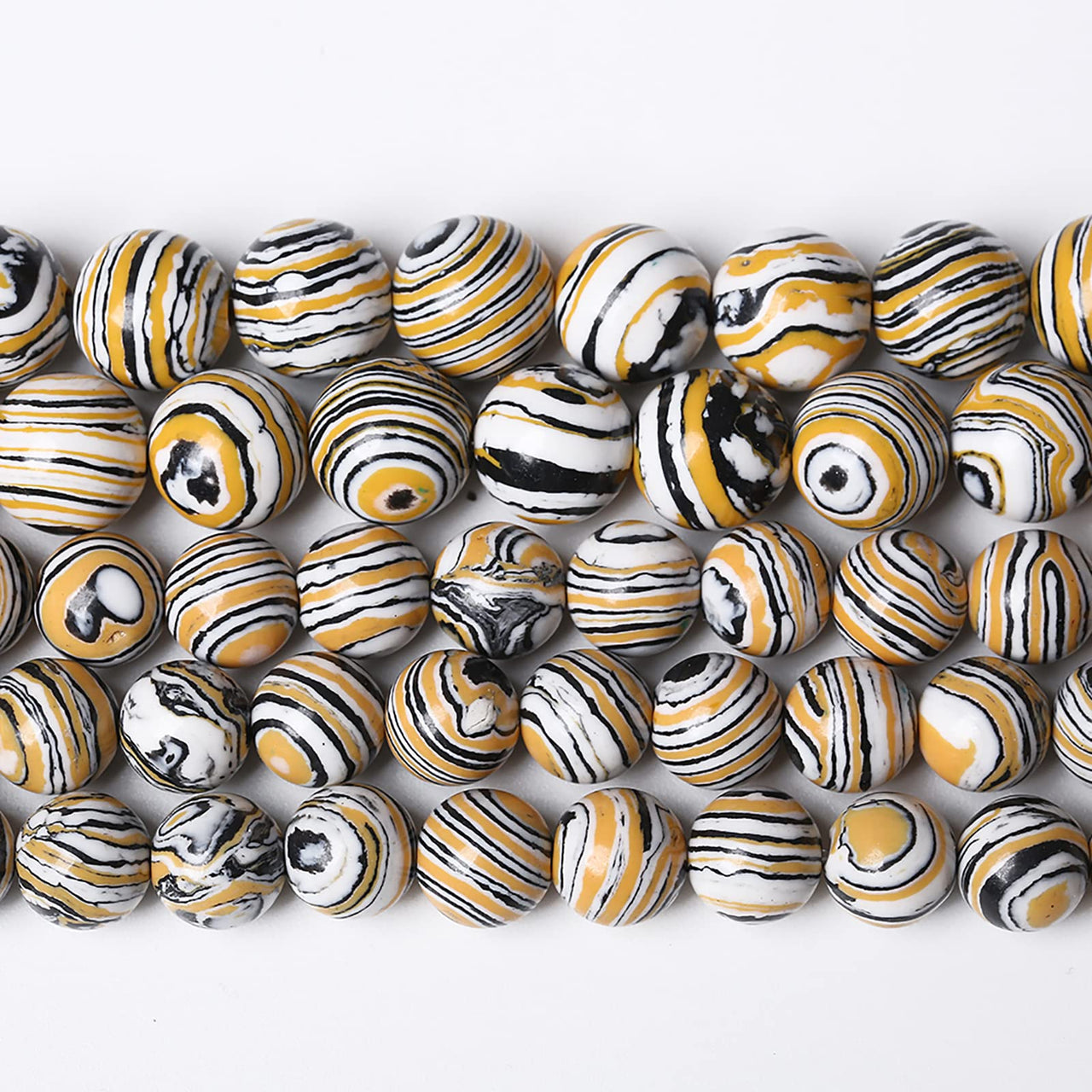 60pcs 6mm Natural Yellow Malachite Beads Round Loose Beads for Jewelry Making DIY Bracelets Necklace Crystal Energy Healing Power Stone (6mm, Yellow Black Malachite)