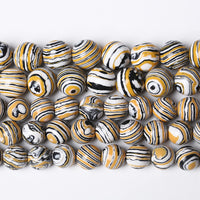 60pcs 6mm Natural Yellow Malachite Beads Round Loose Beads for Jewelry Making DIY Bracelets Necklace Crystal Energy Healing Power Stone (6mm, Yellow Black Malachite)