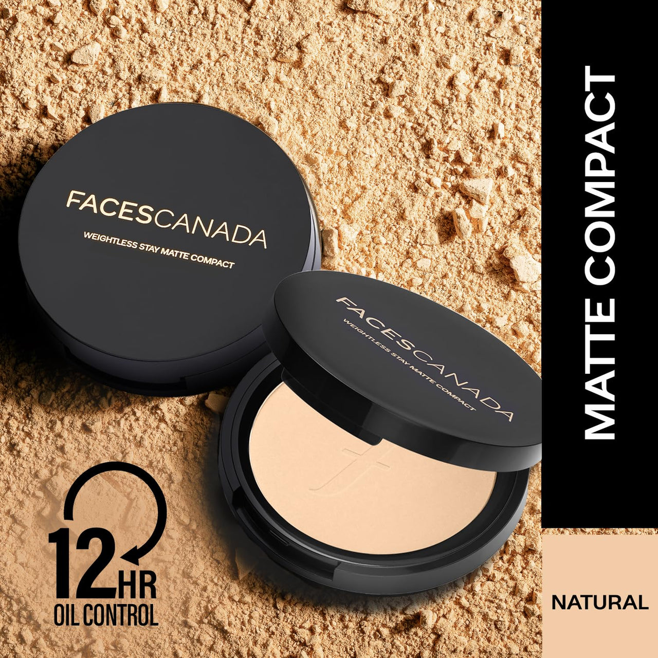FACESCANADA Weightless Stay Matte Compact Vitamin E & Shea Butter, Spf 20 Natural 02, 9 Gram & Weightless Matte Finish Foundation Mini 18 Ml, Ivory,All Type Skin, 1 Count, Beige