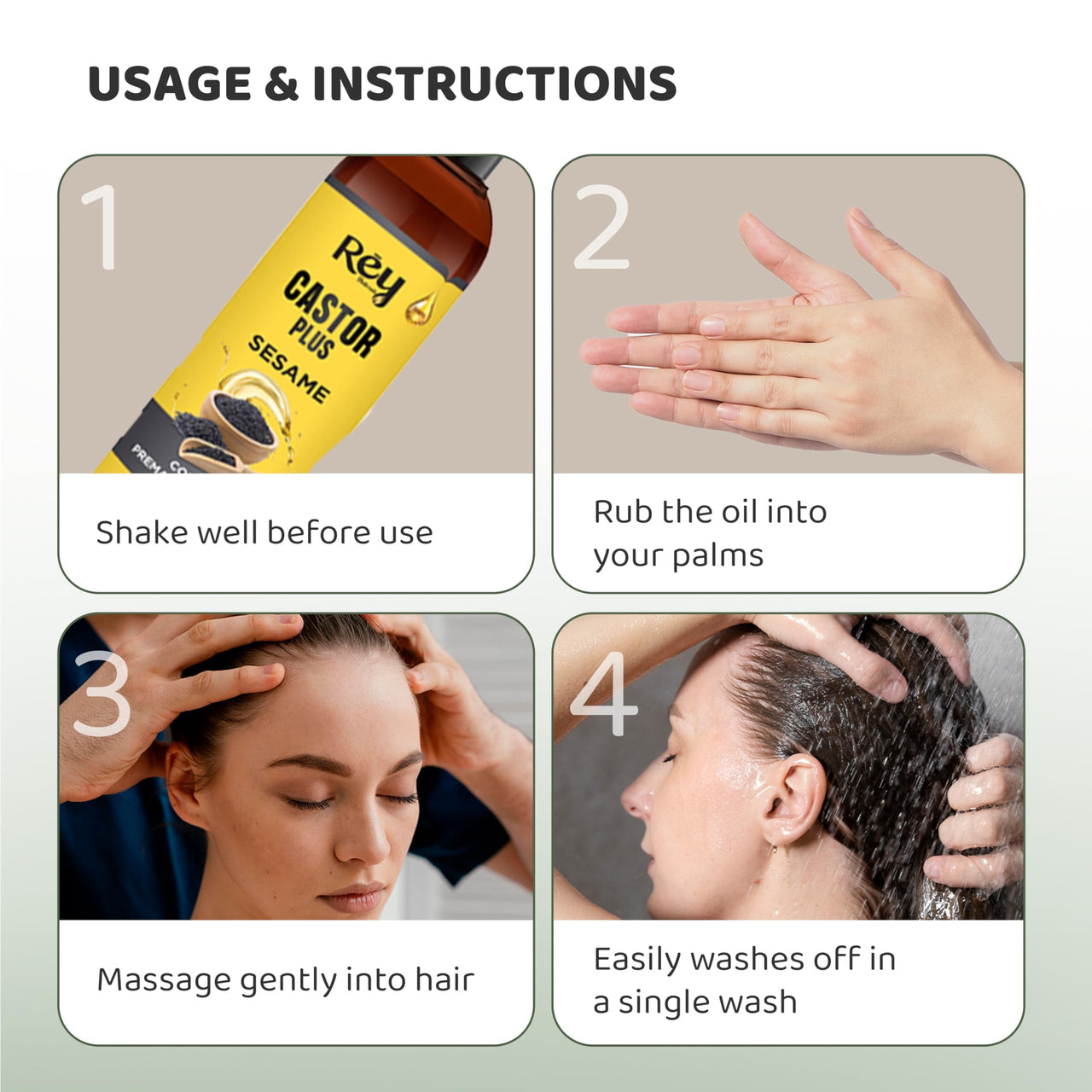 Rey Naturals Premixed Castor Oil Plus Sesame Oil Cold Pressed | Cold Pressed Sesame Oil | Helps Restore Natural Black Hair | Black Sesame Oil For Hair Growth | Sesame Oil For Massage - 200 ml