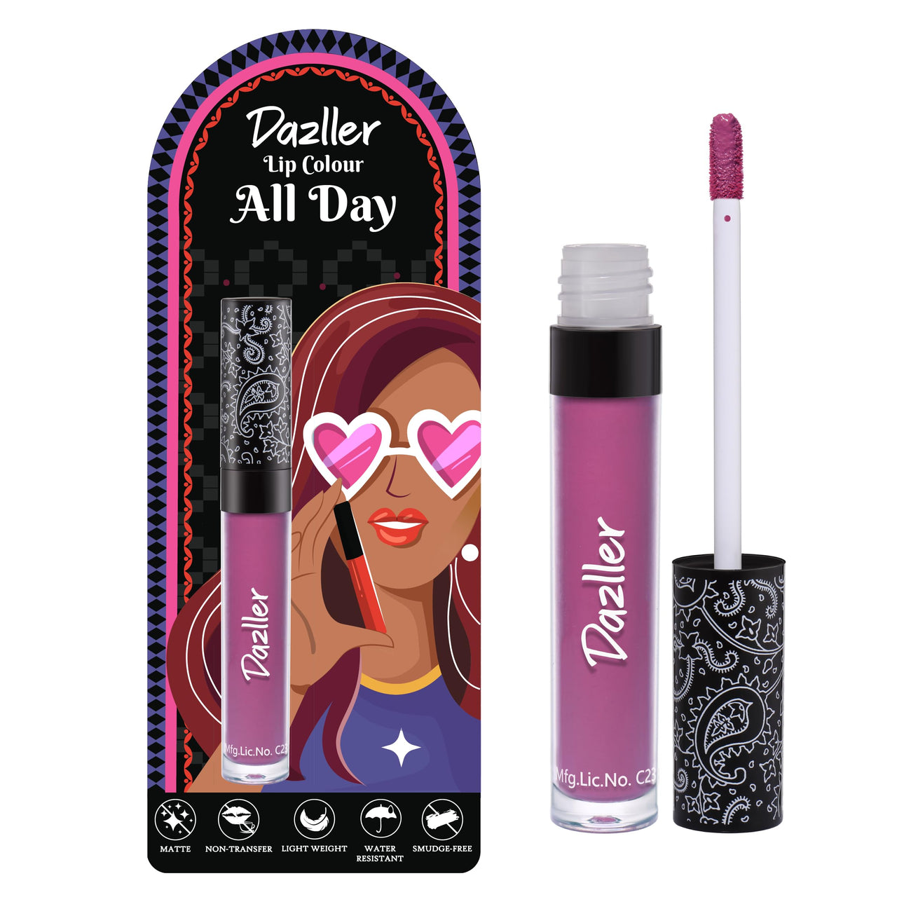 Dazller All Day Lipcolour|Moisturizing Kokum Butter|Non-Transfer & Smudge-proof|8hr stay|Liquid Lipstick for Women|DLC040 Dita|6g