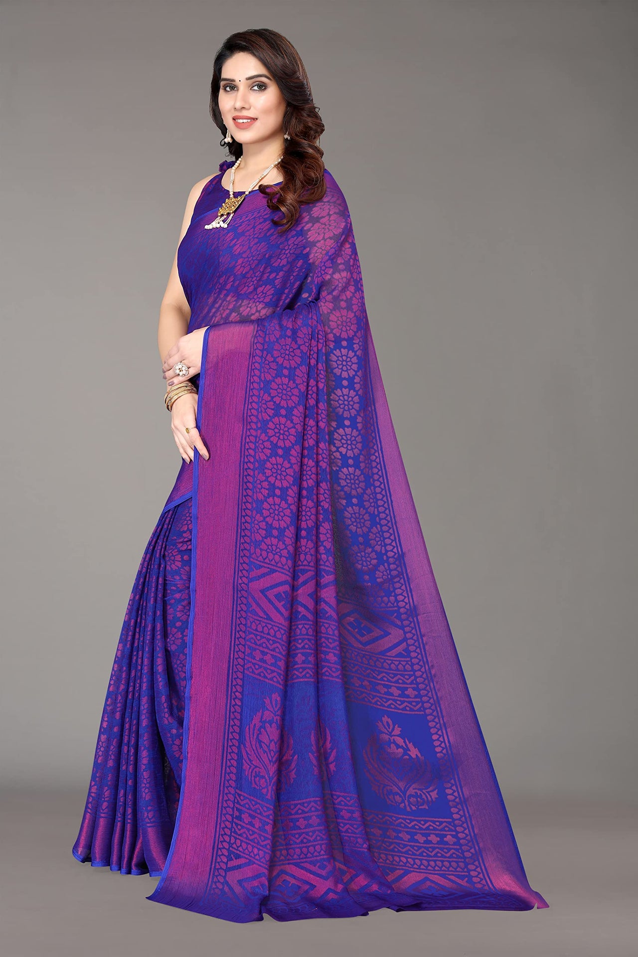 Winza Designer Women's  Chiffon Brasso Printed Saree with Blouse Piece (WDP Brasso Malini W)