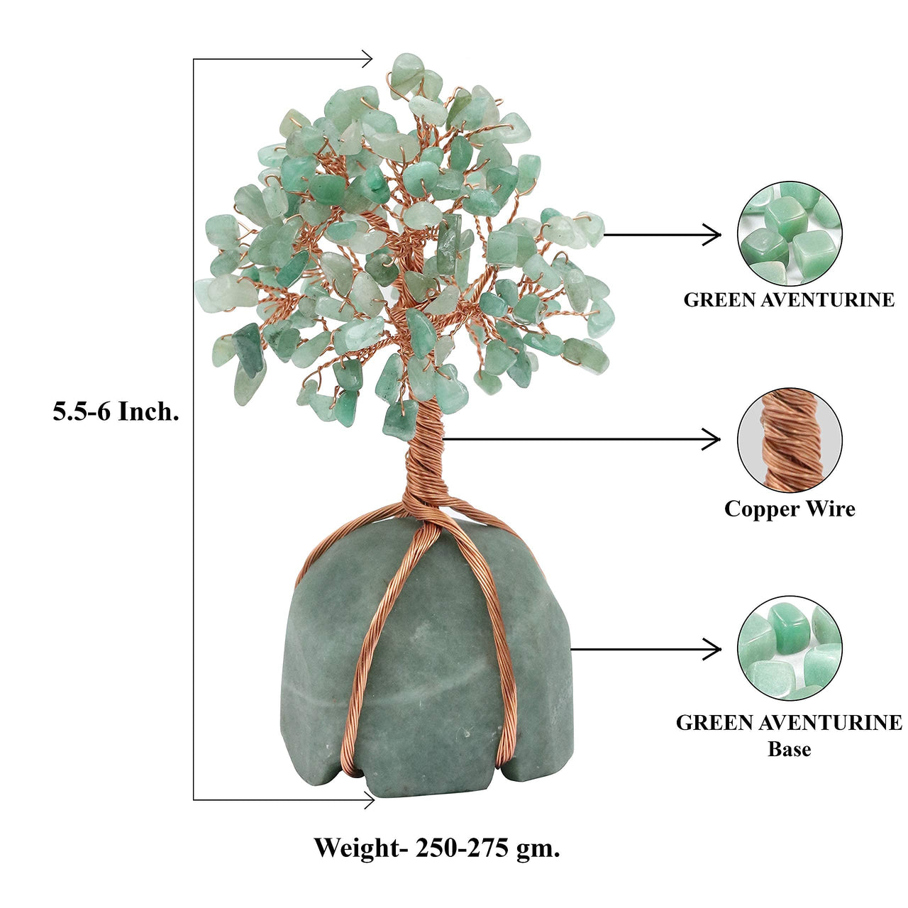 Green Aventurine Chakra Tree of Life - Crystal Tree for Positive Energy, Green Aventurine Base, Handmade Gemstone Tree, Copper Wire Money Tree - Feng Shui Decor, Green Healing Crystals, Spiritual Gift Green Aventurine + Green Base