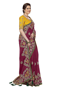 Nivah Fashion Women's  Satin Embroidery Saree with Heavy Work Blouse Piece